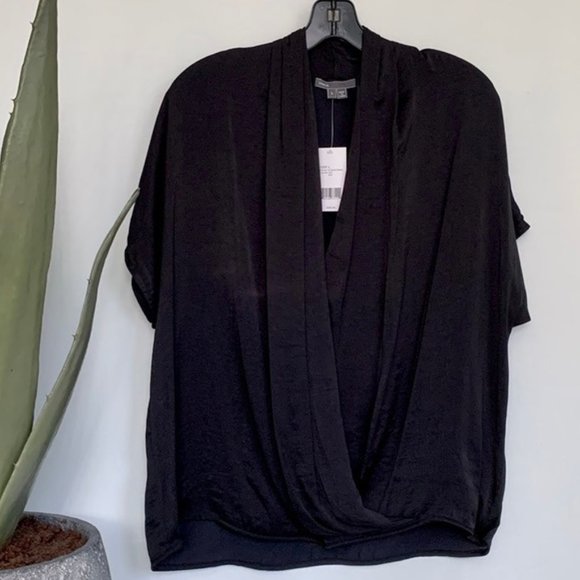 Vince Short Sleeve Wrap Blouse in Black - Picture 2 of 6